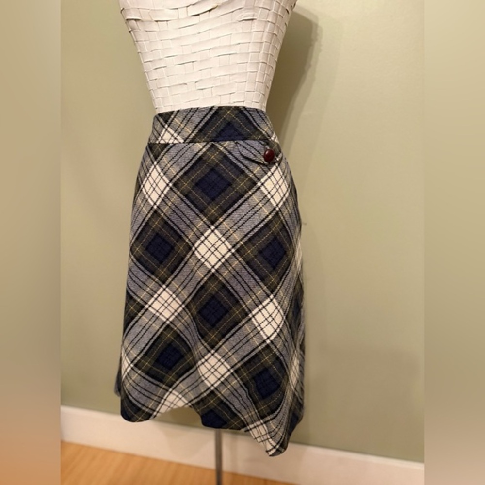 L.L. Bean Wool Blend Tartan Plaid Skirt Reg Blue/Green/Yellow/White